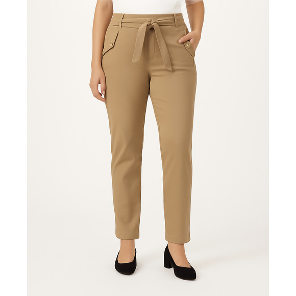 Soho Pants - SOHO Apparel Tan Stretch Pants 1X Pull-On Belted Casual Trousers